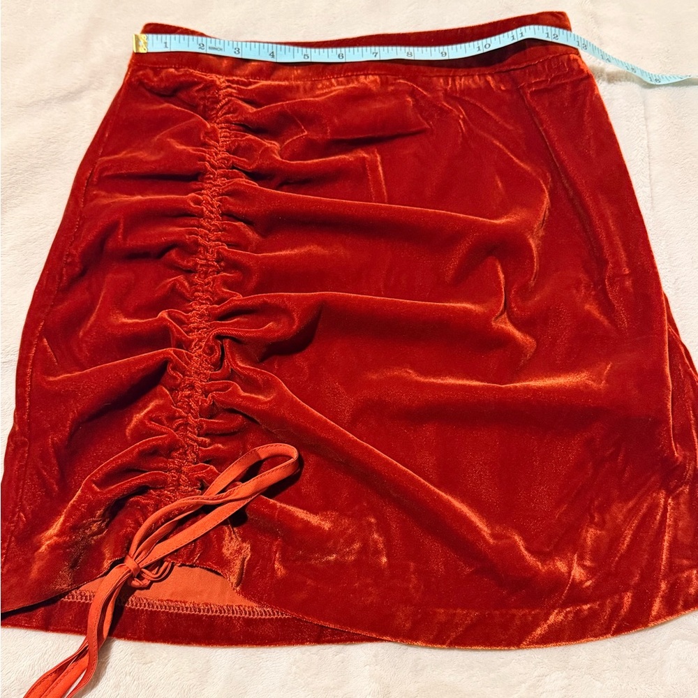 Vici Velvet Ruched Mini Skirt in Rich Red